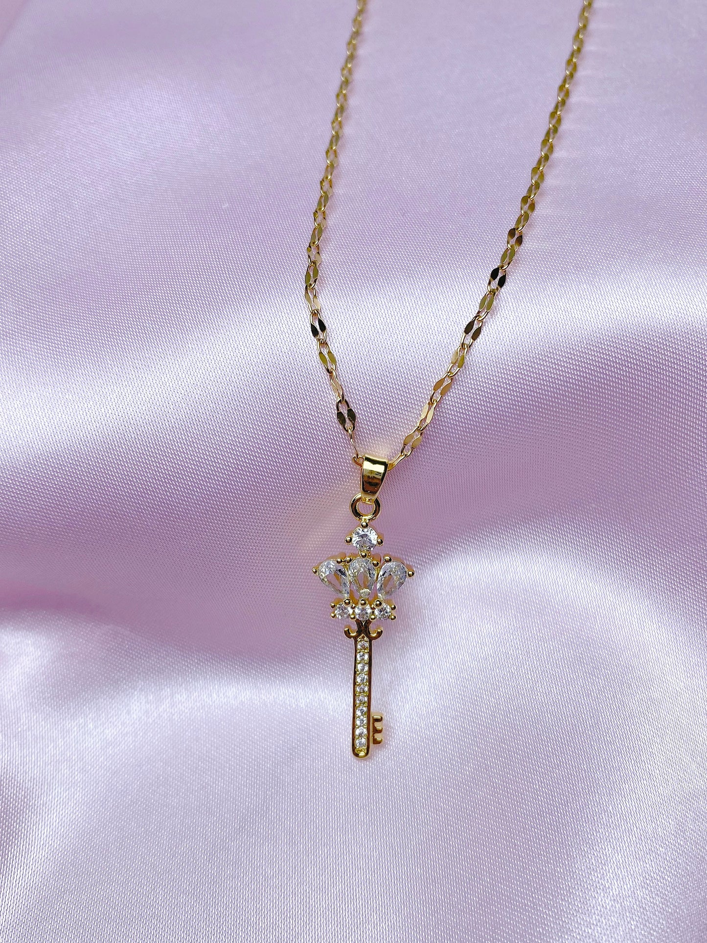 “Key to my heart” crystal key necklace