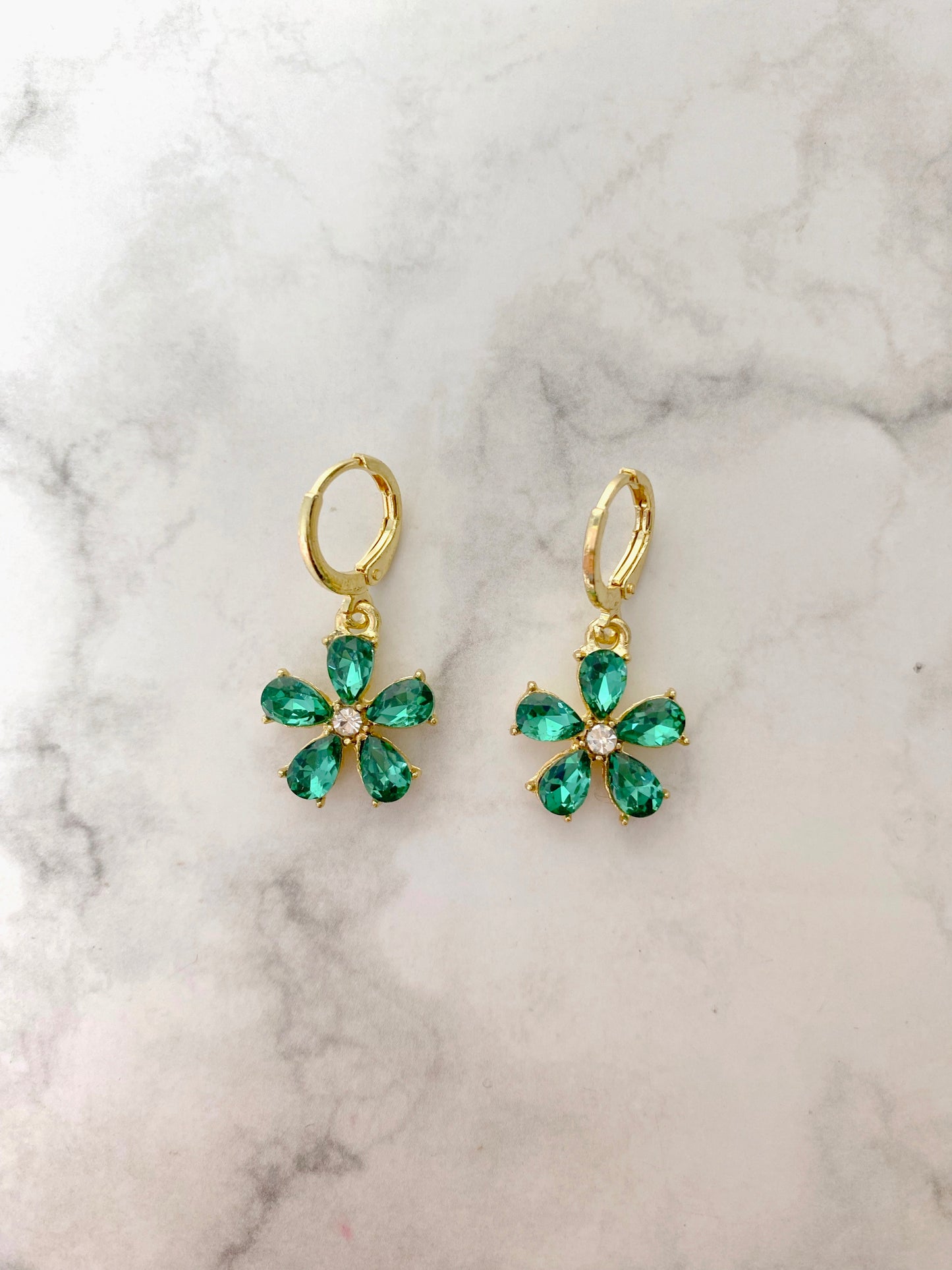 “Glow from within” forest green flower earrings