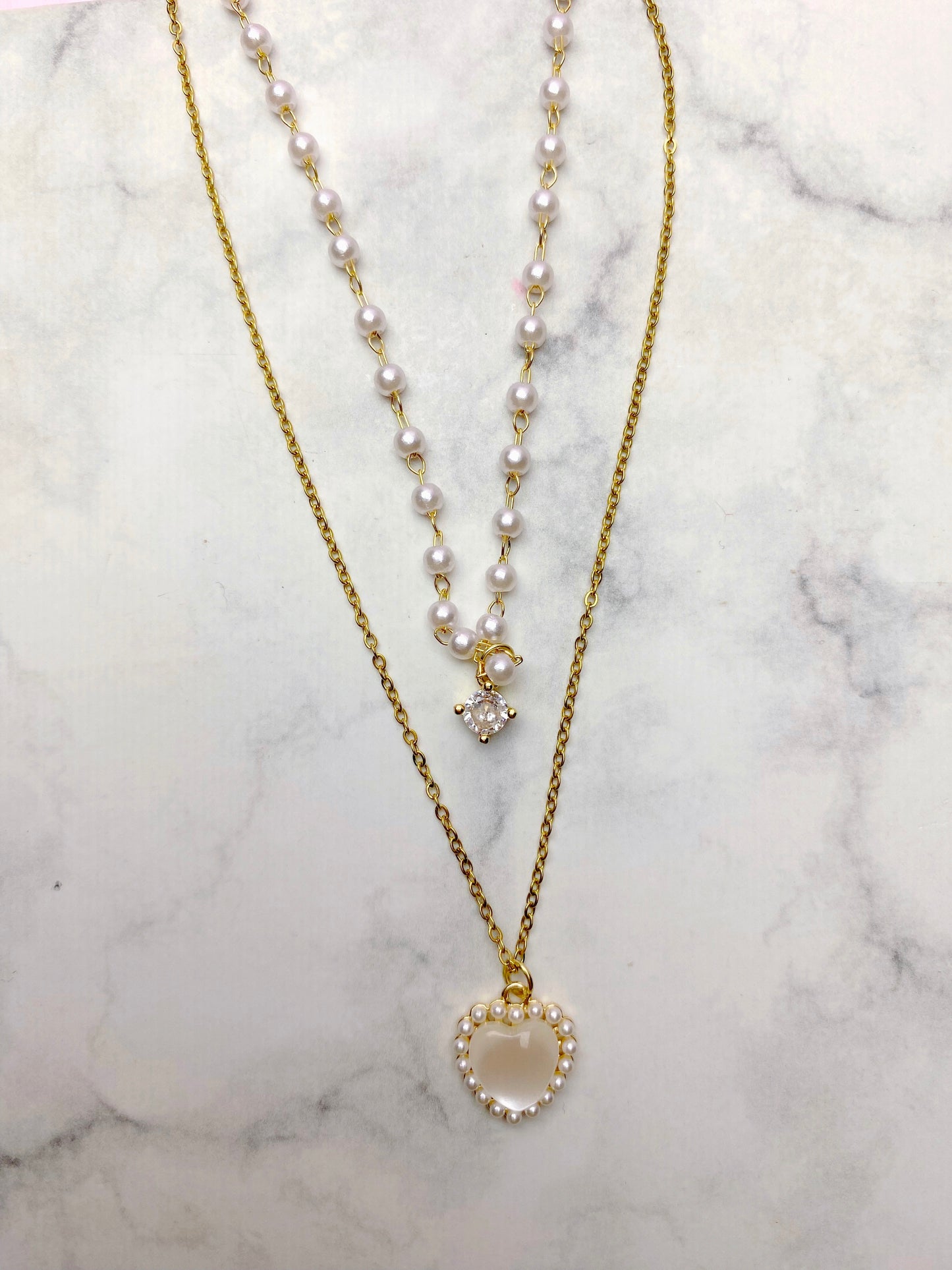 "Mystic Mermaid Collection" - double layer heart and Pearl necklace