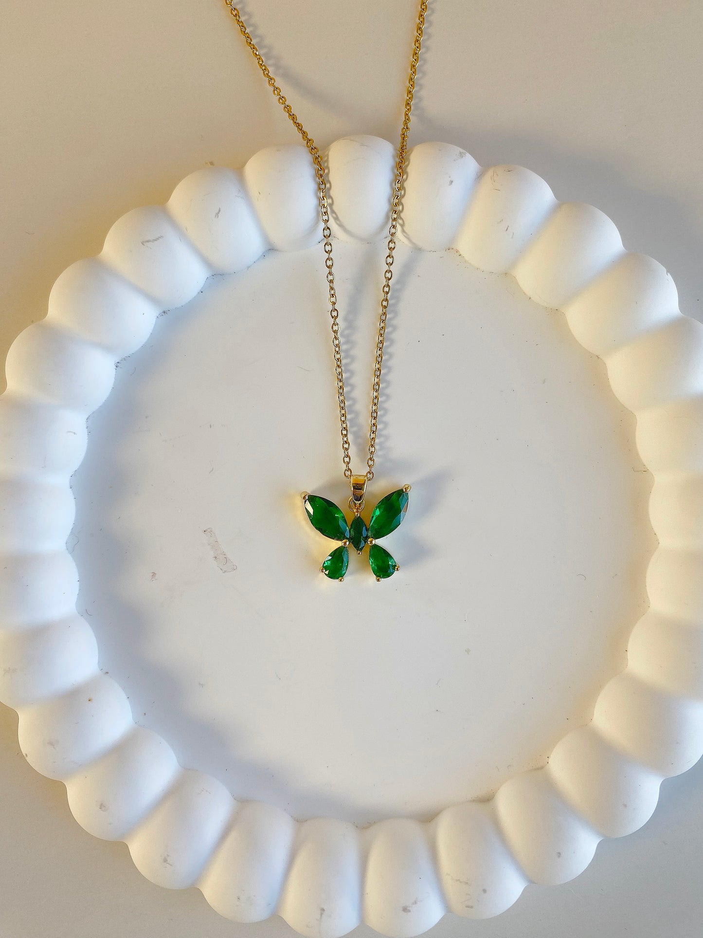 “Glow from within” - forest green butterfly necklace