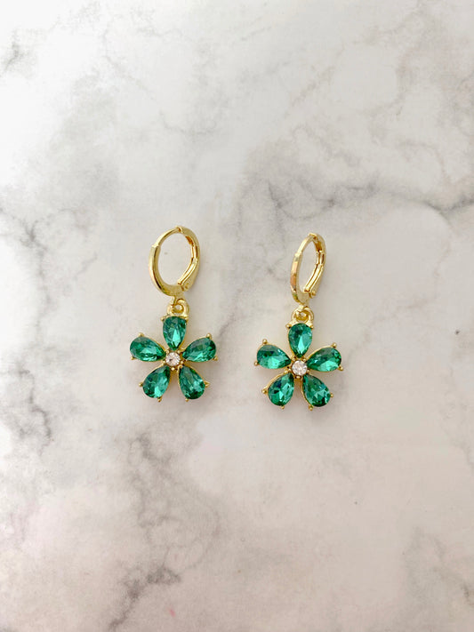 “Glow from within” forest green flower earrings