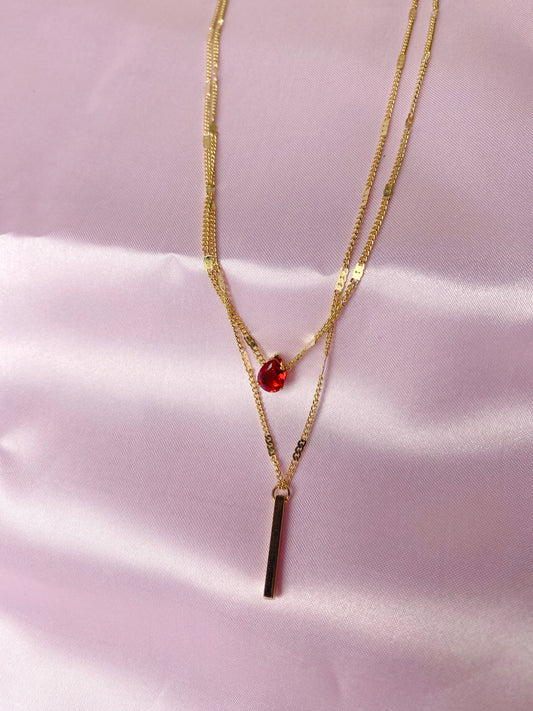 “Classic elegance” red pendant , double layer necklace