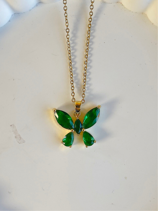 “Glow from within” - forest green butterfly necklace