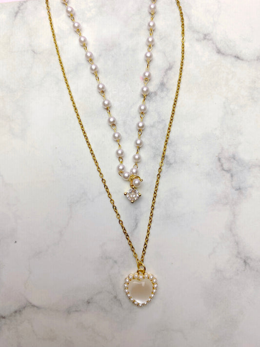 "Mystic Mermaid Collection" - double layer heart and Pearl necklace