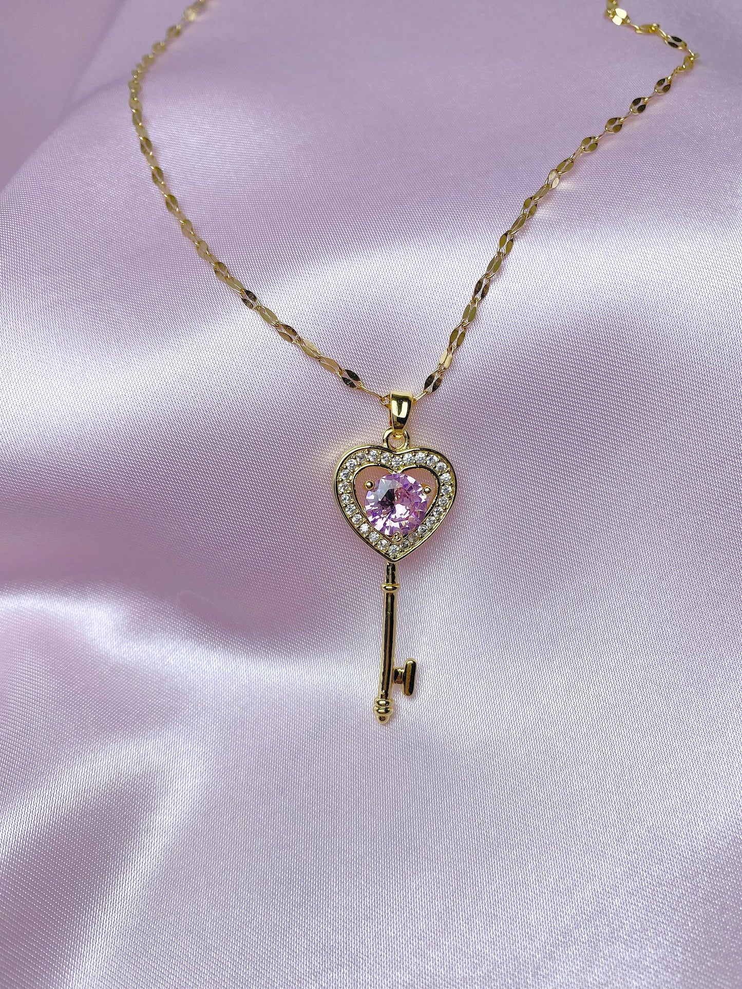 “Key to my heart” - pink heart key necklace